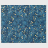 Papier Cadeau Fleurs Bleu Or Shower de Mariée (Plat)