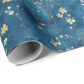 Papier Cadeau Fleurs Bleu Or Shower de Mariée (Coin rond)