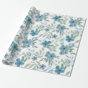 Papier Cadeau Fleurs Bleues