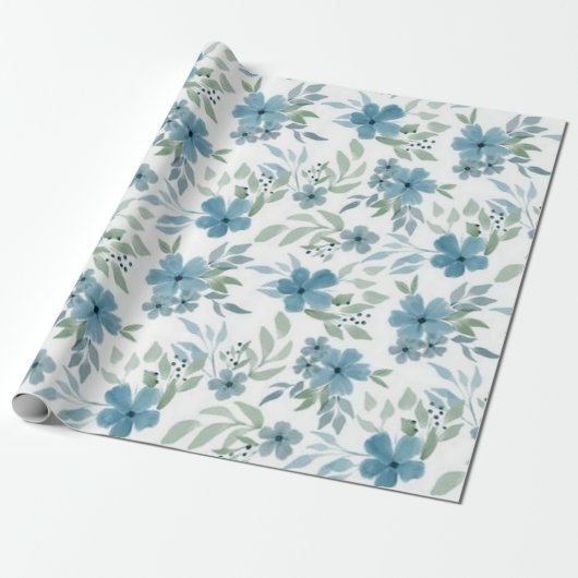 Papier Cadeau Fleurs Bleues (Déroulé)