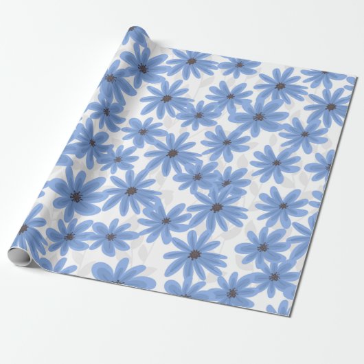 Papier Cadeau Fleurs bleues (Déroulé)