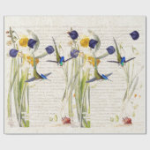 Papier Cadeau Fleurs bleues de narcisse de jonquille de colibris (Plat)