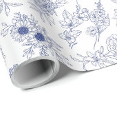 Papier Cadeau fleurs bleues de saison (Coin rond)
