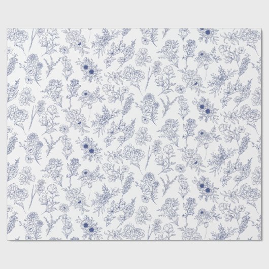 Papier Cadeau fleurs bleues de saison (Plat)