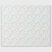 Papier Cadeau Fleurs Bleues Délicates sur Fond Blanc (Plat)