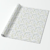 Papier Cadeau Fleurs Bleues Délicates sur Fond Blanc (Déroulé)