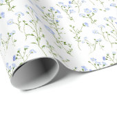 Papier Cadeau Fleurs Bleues Délicates sur Fond Blanc (Coin rond)