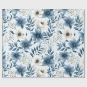 Papier Cadeau Fleurs bleues et beiges (Plat)