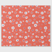 Papier Cadeau Fleurs Bleues Et Bleues Sur Rouge (Plat)