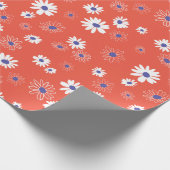 Papier Cadeau Fleurs Bleues Et Bleues Sur Rouge (Coin)