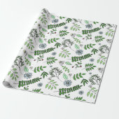 Papier Cadeau Fleurs bleues et Feuilles forestiers (Déroulé)