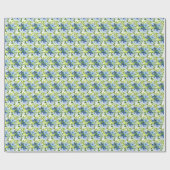 Papier Cadeau Fleurs bleues et navy avec feuillage (Plat)