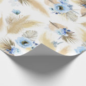 Papier Cadeau Fleurs bleues et Pampas Élégant en laiton (Coin)
