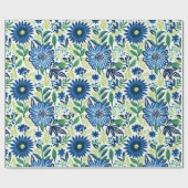 Papier Cadeau Fleurs Bleues Et Vertes (Plat)