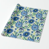 Papier Cadeau Fleurs Bleues Et Vertes (Déroulé)
