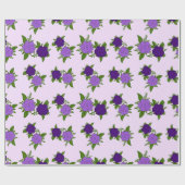 Papier Cadeau Fleurs bleues et violettes avec motif violet (Plat)