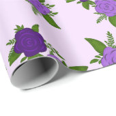 Papier Cadeau Fleurs bleues et violettes avec motif violet (Coin rond)