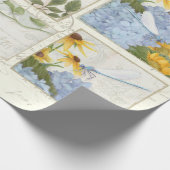 Papier Cadeau Fleurs Bleues Fleurs de soleil Dragonfly Script Dé (Coin)