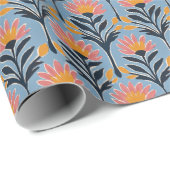 Papier Cadeau Fleurs bleues joyeuses rétro (Coin rond)