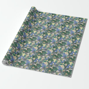 Papier Cadeau Fleurs Bleues Plumeria, Aquarelle Sans Couleur.