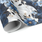 Papier Cadeau Fleurs bleues sur marbre (Coin rond)
