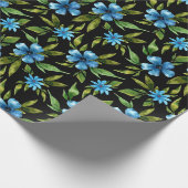 Papier Cadeau Fleurs bleues sur noir (Coin)