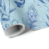 Papier Cadeau Fleurs bleues turquoises sur support de texture sc (Coin rond)