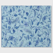 Papier Cadeau Fleurs bleues turquoises sur support de texture sc (Plat)