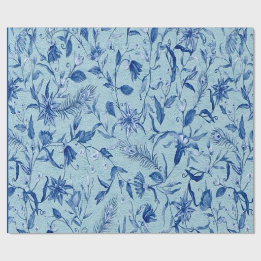 Papier Cadeau Fleurs bleues turquoises sur support de texture sc (Plat)