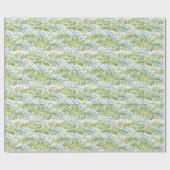 Papier Cadeau Fleurs Bleues Vertes Anniversaire (Plat)