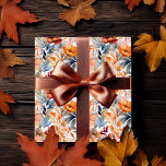 Papier Cadeau Fleurs Bohèmes d'Automne Terracotta Abricot Bleu<br><div class="desc">Magnifiquement bohème dans le style,  ce motif d'automne à l'aquarelle présente des fleurs d'abricot,  de rose poussiéreux et de terre cuite avec un feuillage allant du bleu poussiéreux clair au foncé sur fond blanc.  Parfait pour célébrer les occasions automnales,  des mariages et fiançailles aux baby showers et fêtes d'anniversaire.</div>