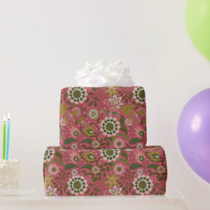 Papier Cadeau Fleurs Bohèmes Violettes Élégantes sur Rose Pink