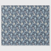 Papier Cadeau Fleurs Boho Chic : Aquarelle bleu foncé P (Plat)