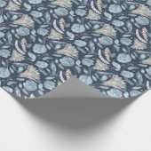 Papier Cadeau Fleurs Boho Chic : Aquarelle bleu foncé P (Coin)