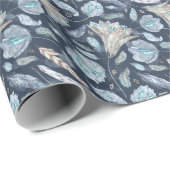 Papier Cadeau Fleurs Boho Chic : Aquarelle bleu foncé P (Coin rond)