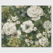 Papier Cadeau Fleurs botaniques blanches et vert rustique, audac (Plat)