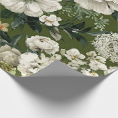 Papier Cadeau Fleurs botaniques blanches et vert rustique, audac (Coin)