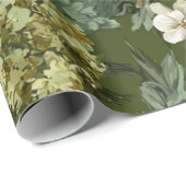 Papier Cadeau Fleurs botaniques blanches et vert rustique, audac (Coin rond)