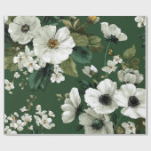 Papier Cadeau Fleurs botaniques blanches et vert rustique, audac (Plat)