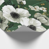Papier Cadeau Fleurs botaniques blanches et vert rustique, audac (Coin)