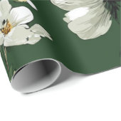 Papier Cadeau Fleurs botaniques blanches et vert rustique, audac (Coin rond)