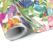 Papier Cadeau Fleurs botaniques florales rose et jaune élégant (Coin rond)