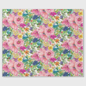 Papier Cadeau Fleurs botaniques florales rose et jaune élégant (Plat)