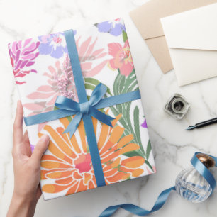 Papier Cadeau Fleurs brillantes violet bleu rose orange