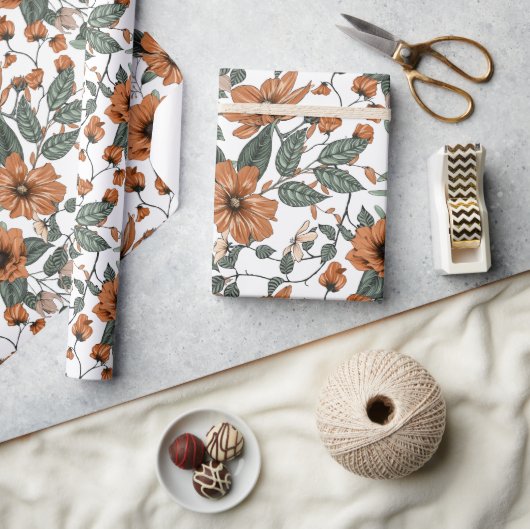Papier Cadeau Fleurs brun clair sans couture motif (Artisanat)