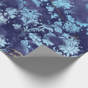 Papier Cadeau Fleurs célestes de la Marine Bleue Grungy Shabby