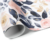 Papier Cadeau Fleurs Chic Rose Bleu Shower de Mariage (Coin rond)