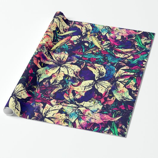 Papier Cadeau Fleurs chics contemporaines de lis de dragon (Déroulé)