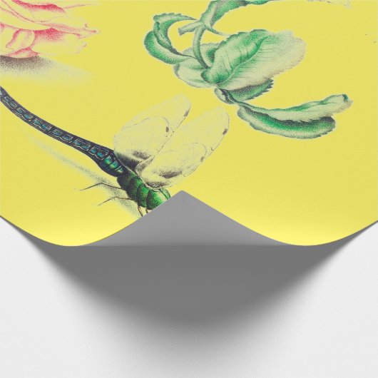 Papier Cadeau FLEURS chinoises AVEC INSECTES PAPIER JAUNE EN WRA (Coin)