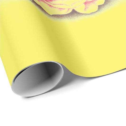 Papier Cadeau FLEURS chinoises AVEC INSECTES PAPIER JAUNE EN WRA (Coin rond)